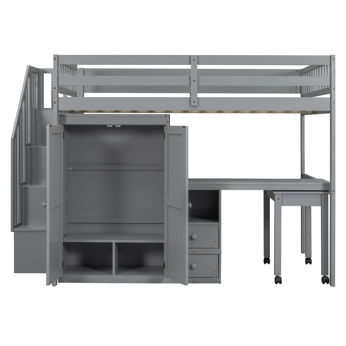 Loft Bed With Stairs, Bookshelf, Drawers, Desk & Wardrobe, Space Saving Multifunctional Furniture by Couch.com