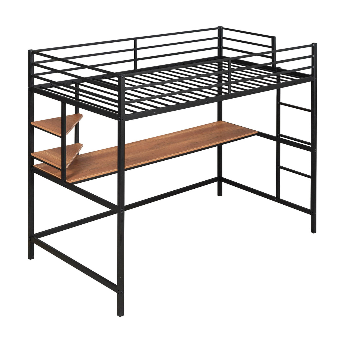 Twin Loft Bed With Desk And Shelve - Black by Couch.com