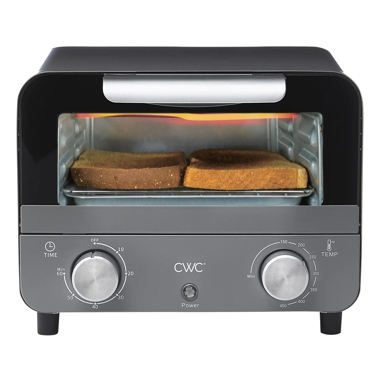 COOK WITH COLOR Mini Toaster Oven: 600W Power Precision Timer Auto Shutoff and Culinary Delights Up To 450 Degrees Grey
