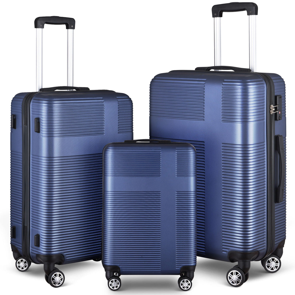 3 Piece Luggage With Tsa Lock Abs, Durable Luggage Set, Lightweight Suitcase With Hooks, Spinner Wheels Cross Stripe Luggage Sets - Dark Blue by Couch.com
