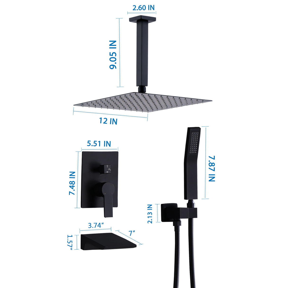 Contemporary Shower System With Rainfall Head And Handheld Spray, Wall Mounted by Couch.com