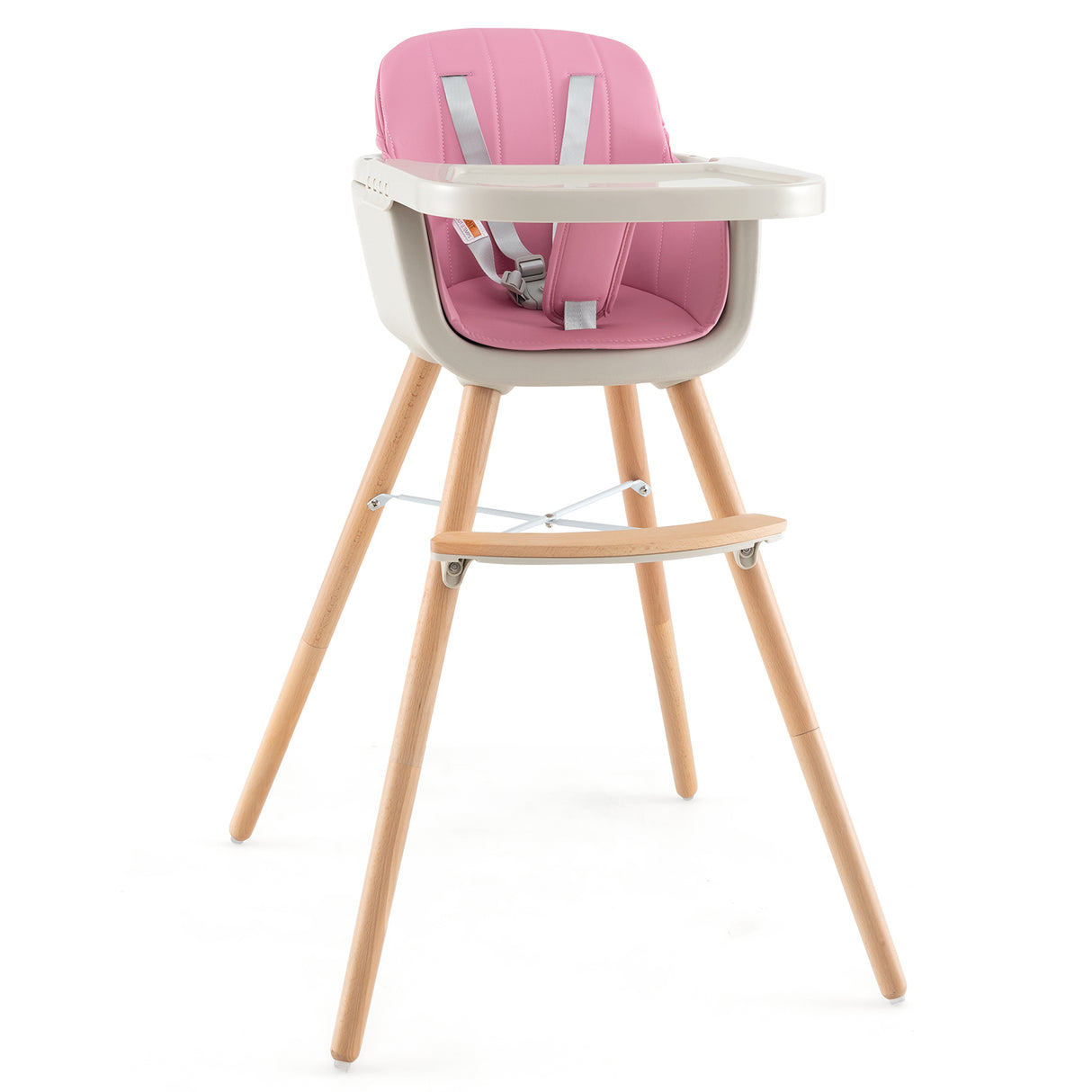 3-in-1 Convertible Wooden High Chair with Cushion-Gray