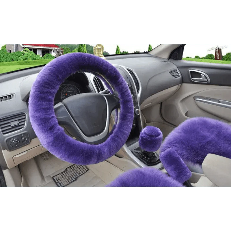 3Pcs Set Winter Fashion Wool Fur Soft Furry Car Steering Wheel Covers 16 Colors Winter Universal Hand Brake Gear Cover Car Accessories