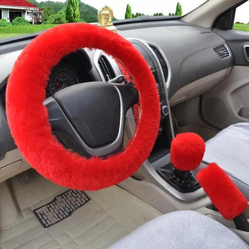 3Pcs Set Winter Fashion Wool Fur Soft Furry Car Steering Wheel Covers 16 Colors Winter Universal Hand Brake Gear Cover Car Accessories