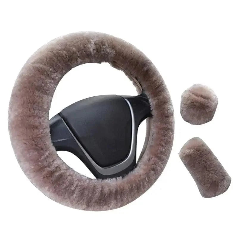 3Pcs Set Winter Fashion Wool Fur Soft Furry Car Steering Wheel Covers 16 Colors Winter Universal Hand Brake Gear Cover Car Accessories
