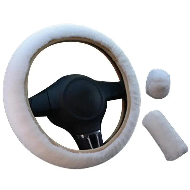3Pcs Set Winter Fashion Wool Fur Soft Furry Car Steering Wheel Covers 16 Colors Winter Universal Hand Brake Gear Cover Car Accessories