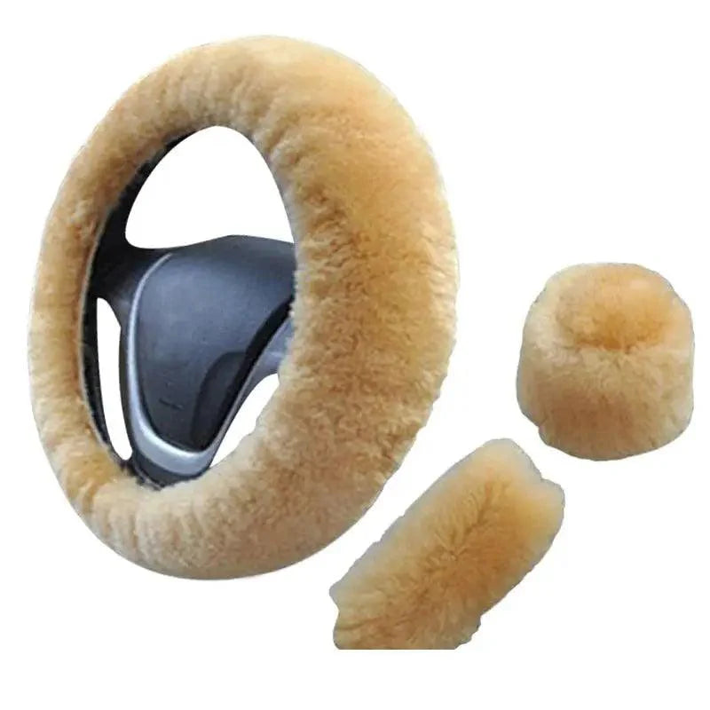 3Pcs Set Winter Fashion Wool Fur Soft Furry Car Steering Wheel Covers 16 Colors Winter Universal Hand Brake Gear Cover Car Accessories