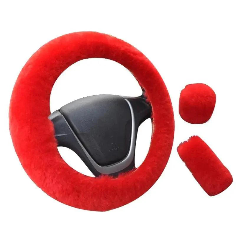 3Pcs Set Winter Fashion Wool Fur Soft Furry Car Steering Wheel Covers 16 Colors Winter Universal Hand Brake Gear Cover Car Accessories