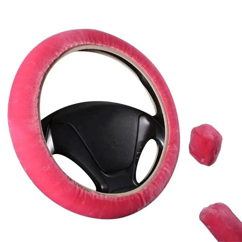 3Pcs Set Winter Fashion Wool Fur Soft Furry Car Steering Wheel Covers 16 Colors Winter Universal Hand Brake Gear Cover Car Accessories