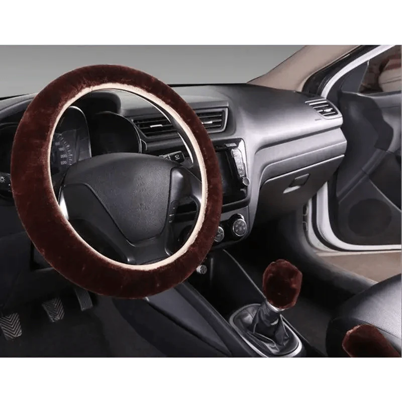3Pcs Set Winter Fashion Wool Fur Soft Furry Car Steering Wheel Covers 16 Colors Winter Universal Hand Brake Gear Cover Car Accessories
