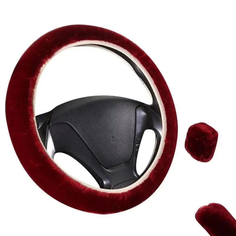 3Pcs Set Winter Fashion Wool Fur Soft Furry Car Steering Wheel Covers 16 Colors Winter Universal Hand Brake Gear Cover Car Accessories