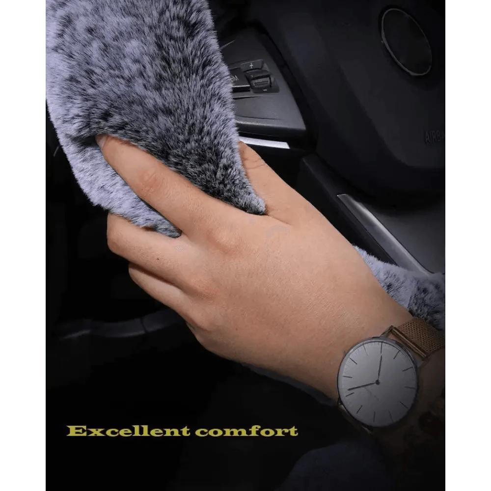 3Pcs Set Winter Fashion Wool Fur Soft Furry Car Steering Wheel Covers 16 Colors Winter Universal Hand Brake Gear Cover Car Accessories