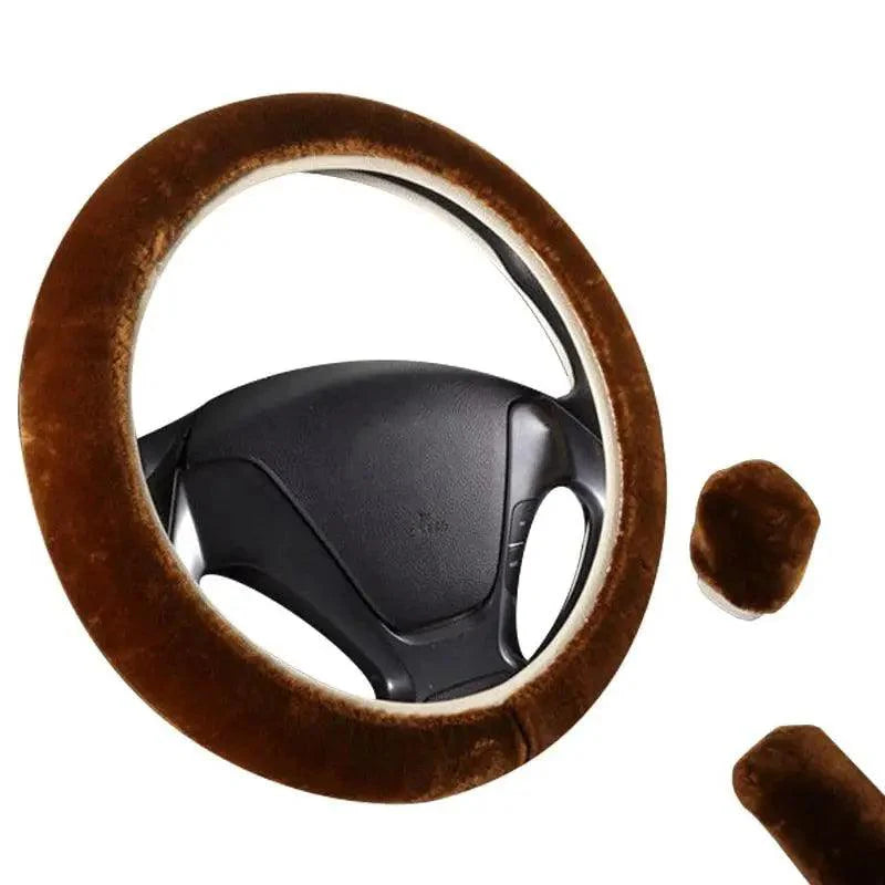 3Pcs Set Winter Fashion Wool Fur Soft Furry Car Steering Wheel Covers 16 Colors Winter Universal Hand Brake Gear Cover Car Accessories
