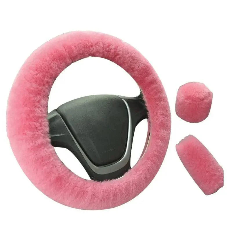 3Pcs Set Winter Fashion Wool Fur Soft Furry Car Steering Wheel Covers 16 Colors Winter Universal Hand Brake Gear Cover Car Accessories