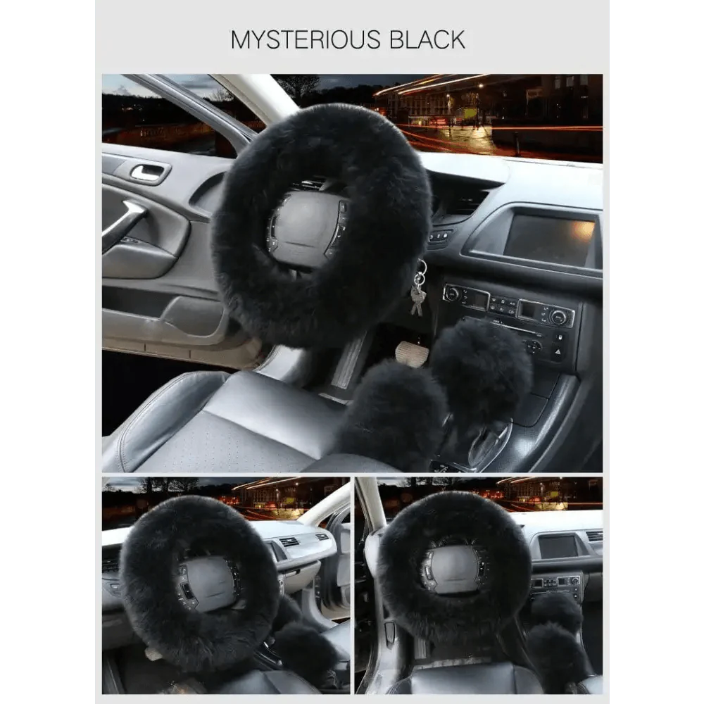 3Pcs Set Winter Fashion Wool Fur Soft Furry Car Steering Wheel Covers 16 Colors Winter Universal Hand Brake Gear Cover Car Accessories