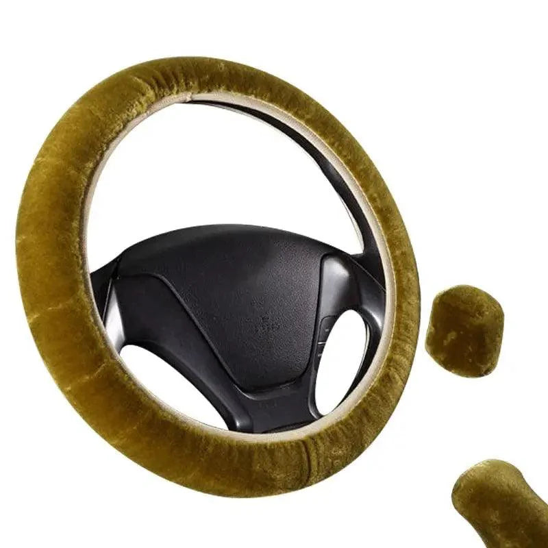 3Pcs Set Winter Fashion Wool Fur Soft Furry Car Steering Wheel Covers 16 Colors Winter Universal Hand Brake Gear Cover Car Accessories