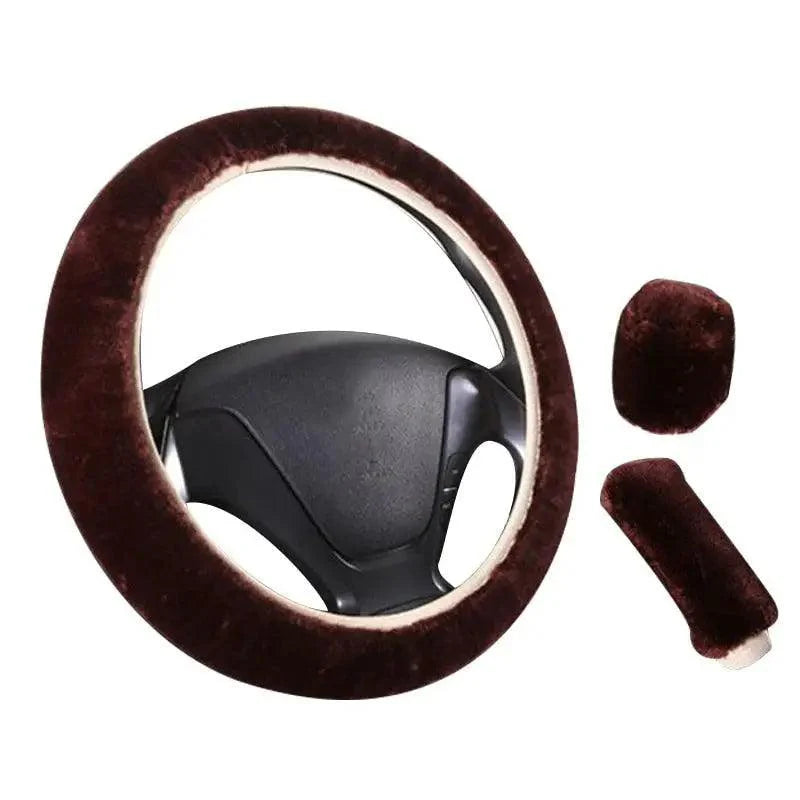 3Pcs Set Winter Fashion Wool Fur Soft Furry Car Steering Wheel Covers 16 Colors Winter Universal Hand Brake Gear Cover Car Accessories