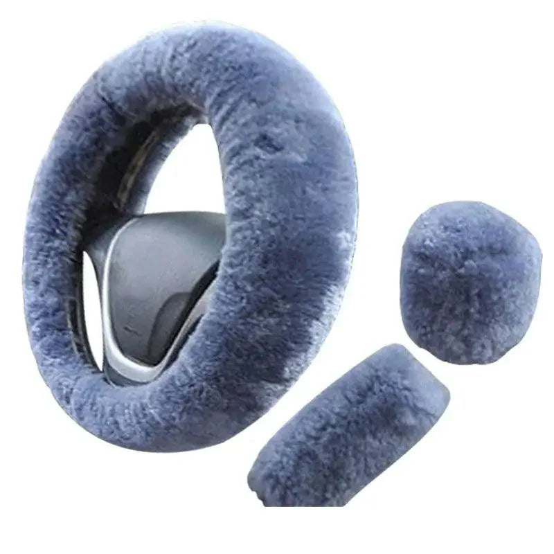 3Pcs Set Winter Fashion Wool Fur Soft Furry Car Steering Wheel Covers 16 Colors Winter Universal Hand Brake Gear Cover Car Accessories