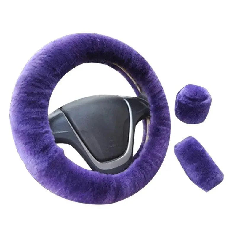 3Pcs Set Winter Fashion Wool Fur Soft Furry Car Steering Wheel Covers 16 Colors Winter Universal Hand Brake Gear Cover Car Accessories