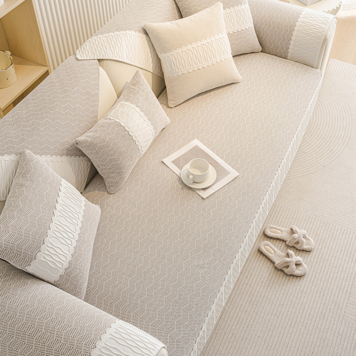 Herringbone Sofa Protector Cover, Non-Slip Couch Cover for Seat, Back & Arms