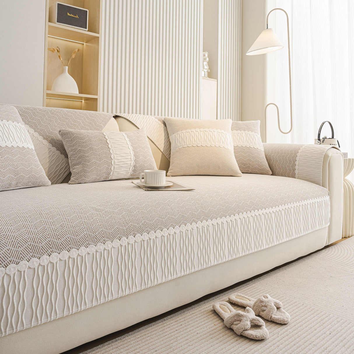 Herringbone Sofa Protector Cover, Non-Slip Couch Cover for Seat, Back & Arms