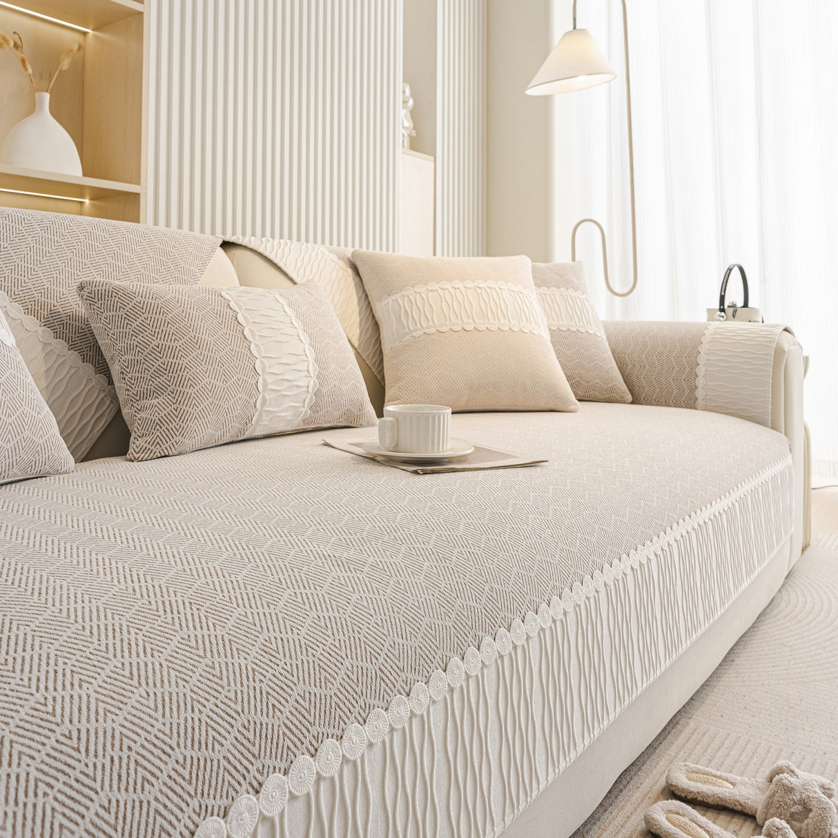 Herringbone Sofa Protector Cover, Non-Slip Couch Cover for Seat, Back & Arms