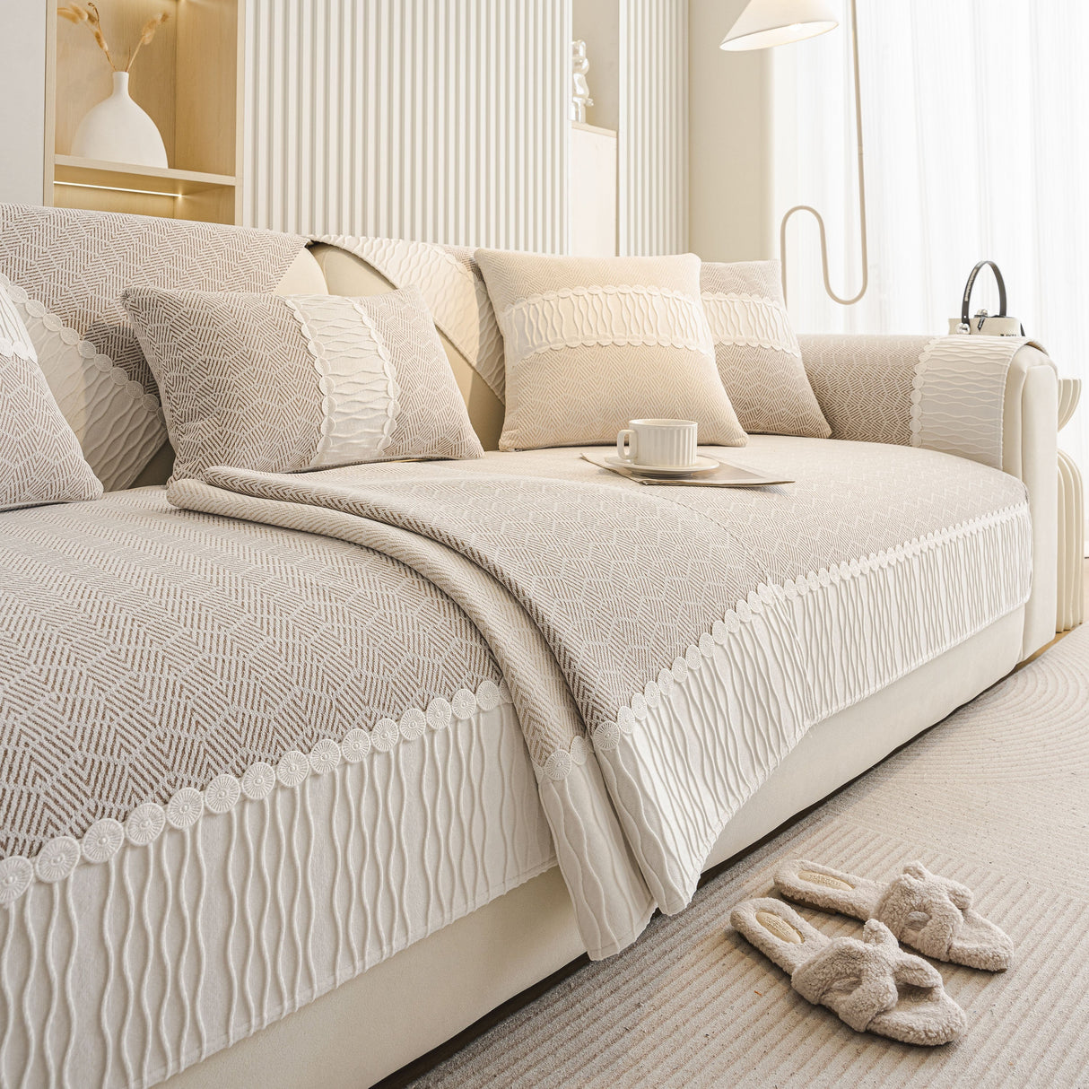 Herringbone Sofa Protector Cover, Non-Slip Couch Cover for Seat, Back & Arms