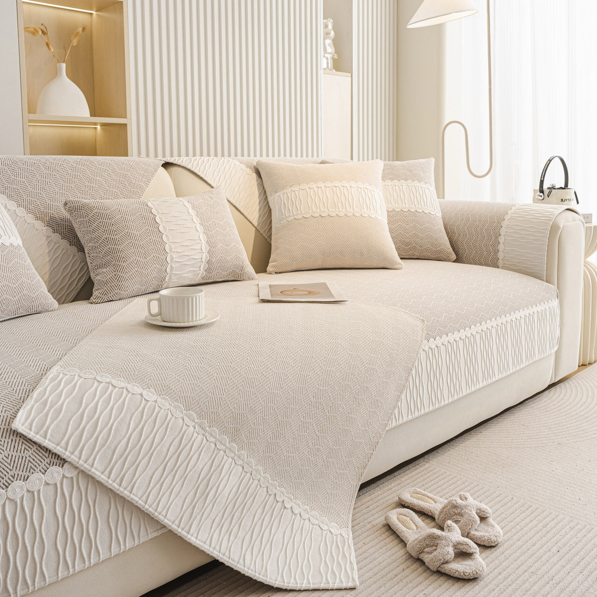 Herringbone Sofa Protector Cover, Non-Slip Couch Cover for Seat, Back & Arms