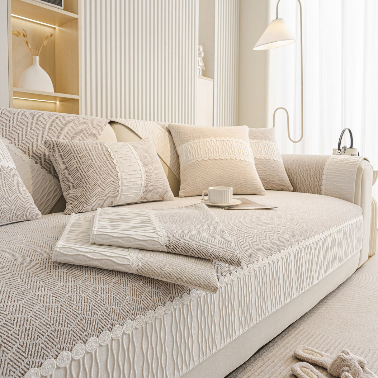 Herringbone Sofa Protector Cover, Non-Slip Couch Cover for Seat, Back & Arms