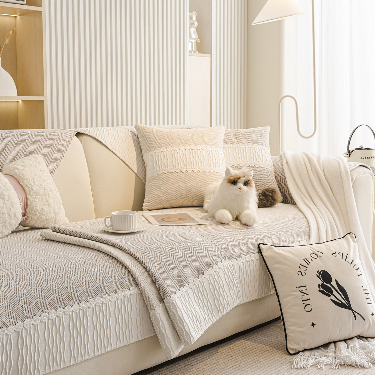 Herringbone Sofa Protector Cover, Non-Slip Couch Cover for Seat, Back & Arms