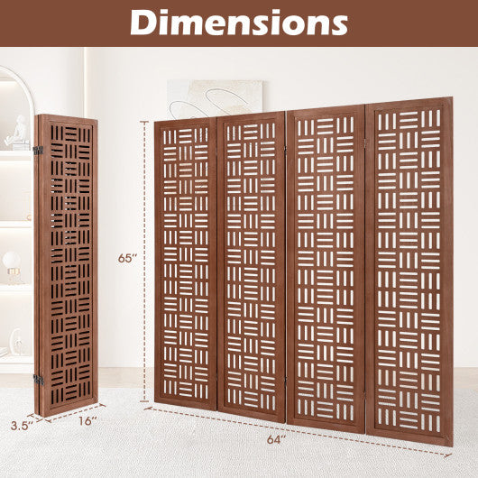 4-Panel Solid Wood Room Divider Folding Partition Stand