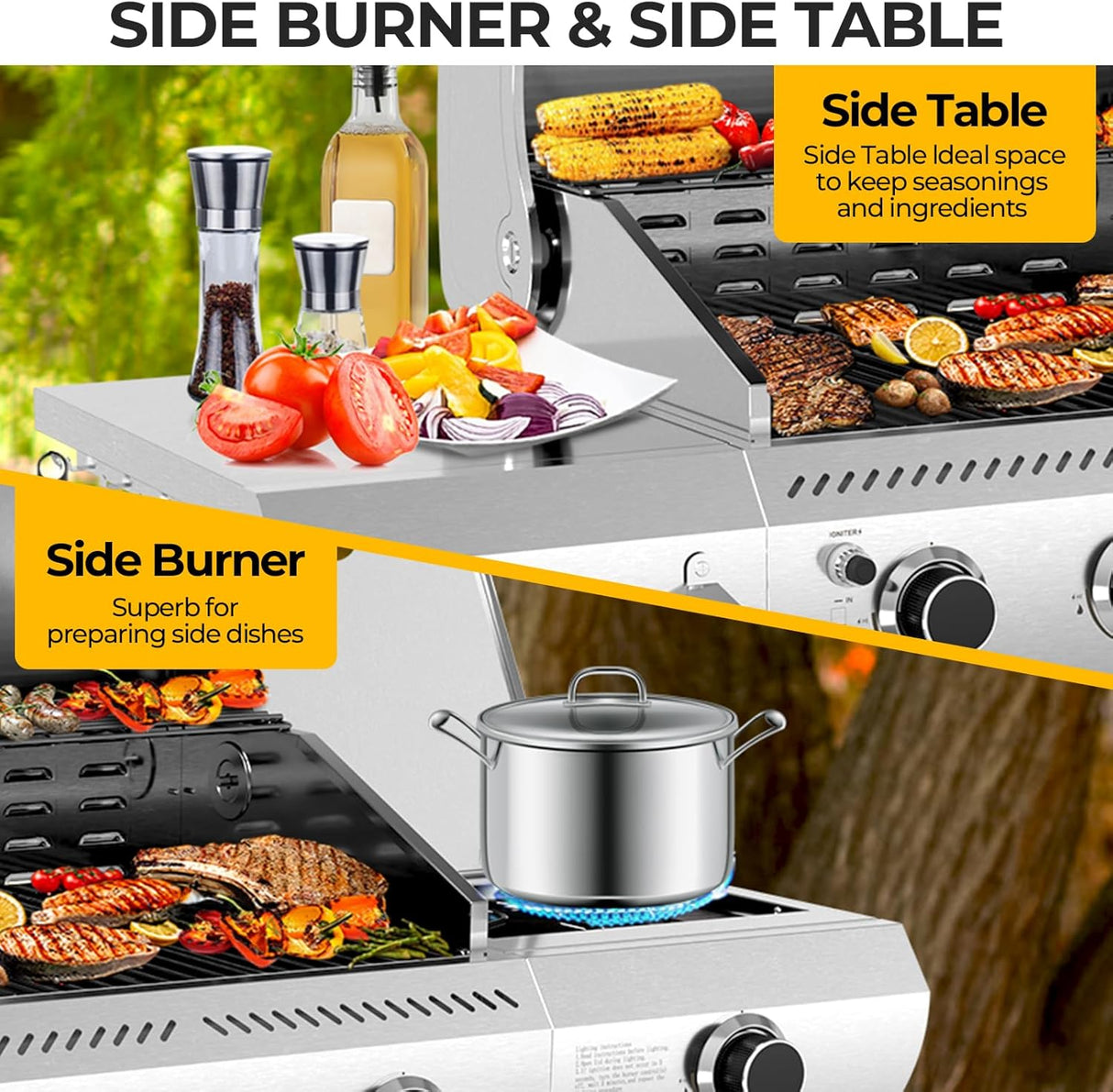 4-Burner BBQ Propane Gas Grill, 42,000 BTU Stainless Steel Barbecue Propane Grill with Side Burner G0141B