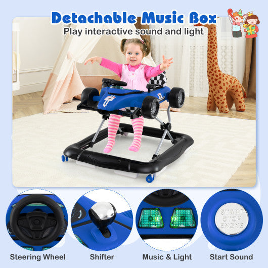 4-in-1 Baby Push Walker Activity Center Height Adjustable with Music Box-Blue
