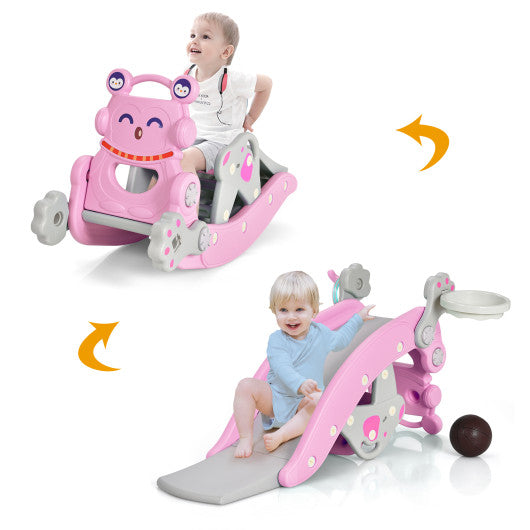 4-in-1 Rocking Horse and Slide Set for Kids-Pink