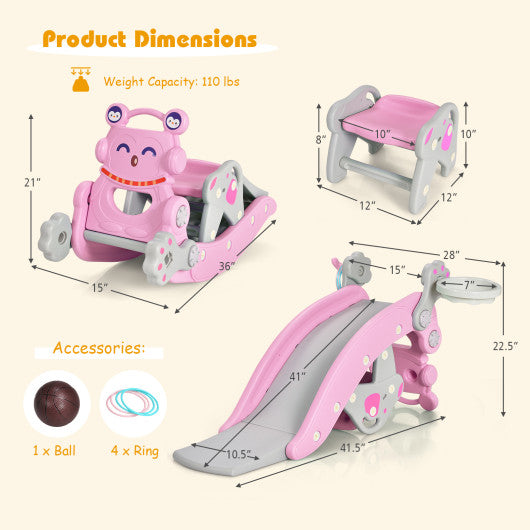 4-in-1 Rocking Horse and Slide Set for Kids-Pink