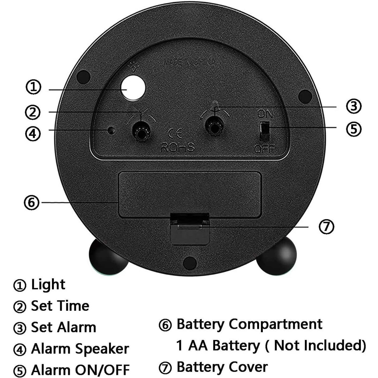 4" Super Silent Non Ticking Analog Alarm Clock with Night Light