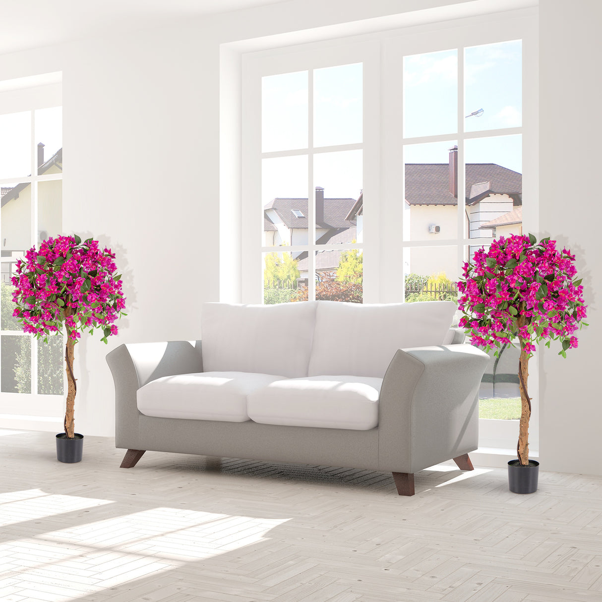 4.5 Feet Artificial Azalea Tree with Cement Pot-Red
