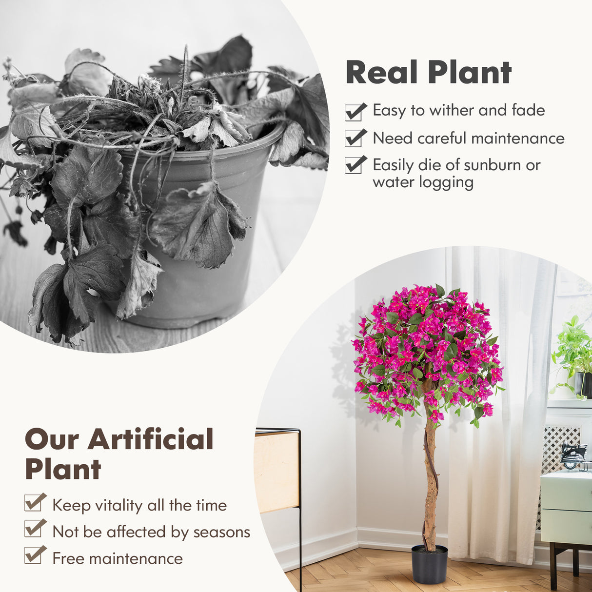 4.5 Feet Artificial Azalea Tree with Cement Pot-Red