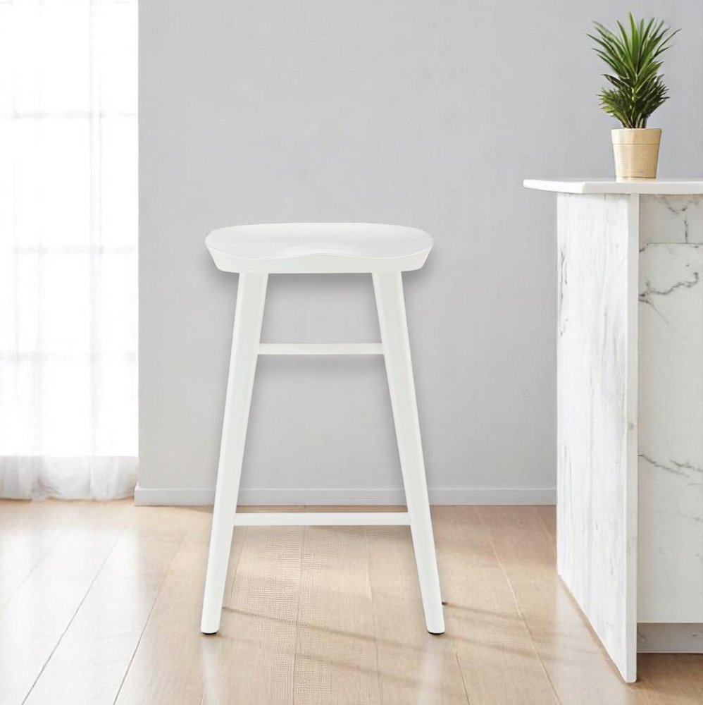 25" White Solid Wood Backless Counter Height Bar Chair