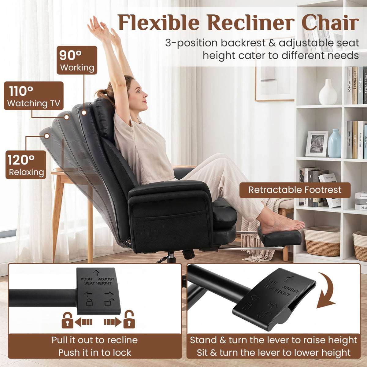 400 LBS Ergonomic Big and Tall Office Chair with Faux Leather-Black