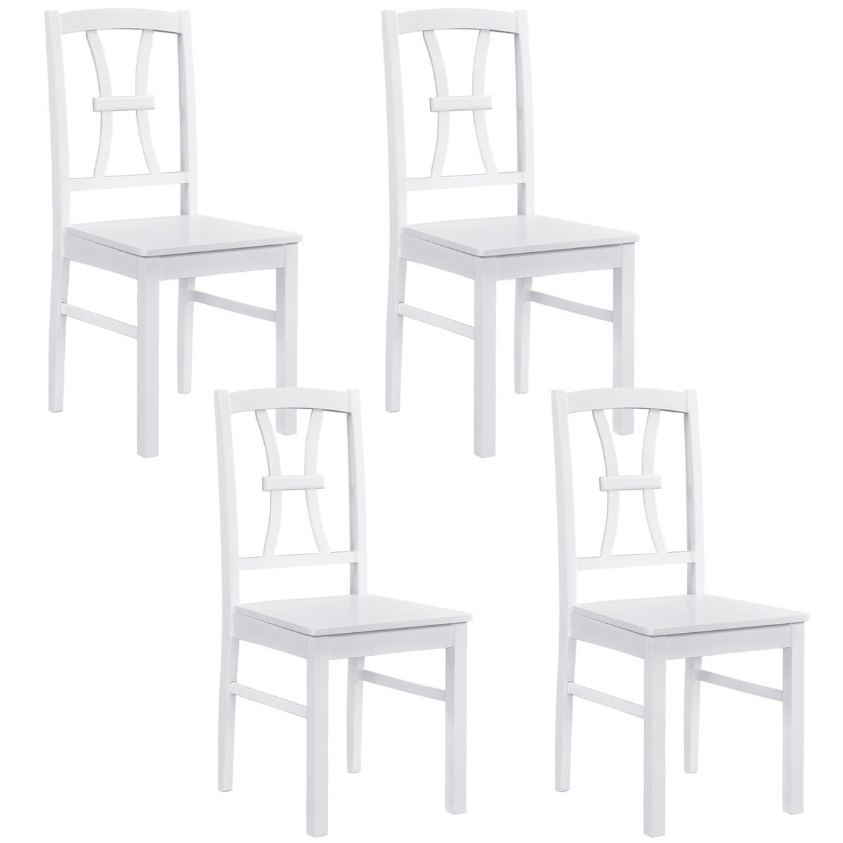 400 lbs Capacity Dining Chair Set of 4 with Cross Backrest and Rubber Wood Frame-White