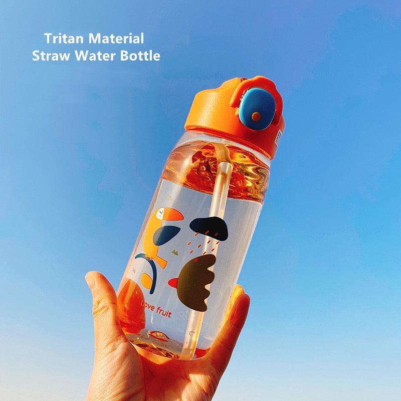 400ml/550ml High Quality Material Kids Water Bottle With Straw Leak-Proof BPA Free Durable Plastic Drinking Bottle Cute Water Bottle with Sipper, Water Bottle for Kids Sipper Bottle for Kids - Anti-Leak Cartoon Kids Water Bottle for Kids