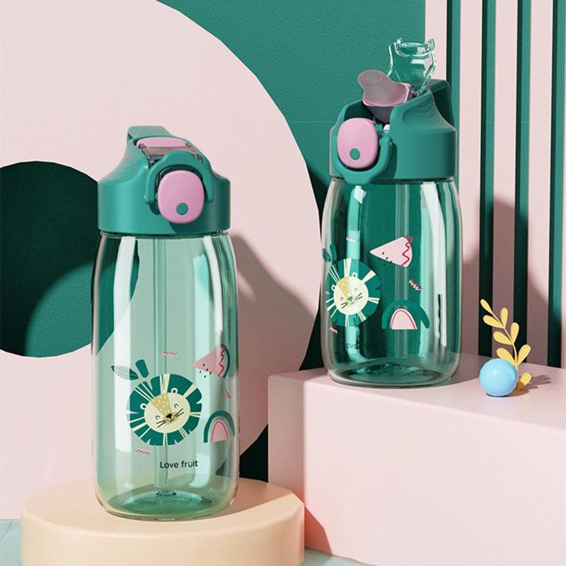 400ml/550ml High Quality Material Kids Water Bottle With Straw Leak-Proof BPA Free Durable Plastic Drinking Bottle Cute Water Bottle with Sipper, Water Bottle for Kids Sipper Bottle for Kids - Anti-Leak Cartoon Kids Water Bottle for Kids