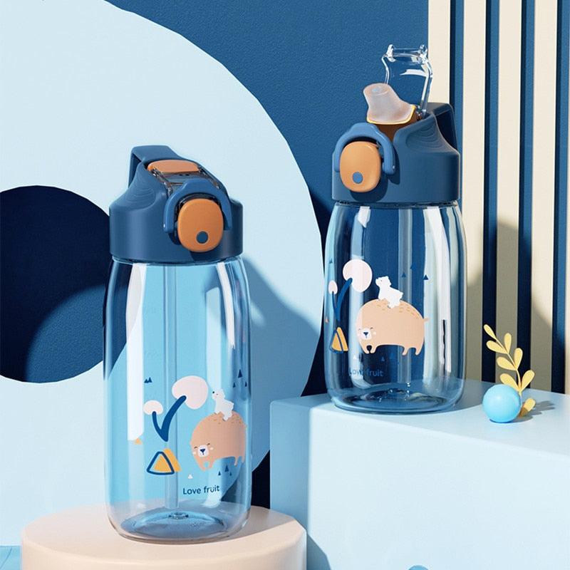 400ml/550ml High Quality Material Kids Water Bottle With Straw Leak-Proof BPA Free Durable Plastic Drinking Bottle Cute Water Bottle with Sipper, Water Bottle for Kids Sipper Bottle for Kids - Anti-Leak Cartoon Kids Water Bottle for Kids