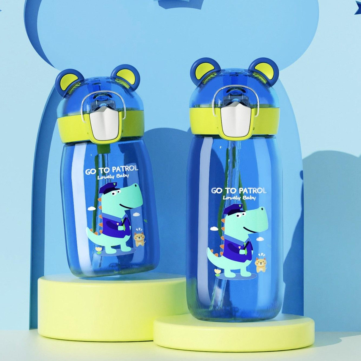 400ml/550ml High Quality Material Kids Water Bottle With Straw Leak-Proof BPA Free Durable Plastic Drinking Bottle Cute Water Bottle with Sipper, Water Bottle for Kids Sipper Bottle for Kids - Anti-Leak Cartoon Kids Water Bottle for Kids