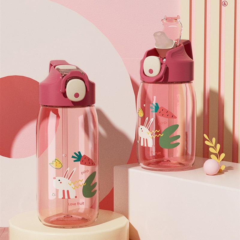 400ml/550ml High Quality Material Kids Water Bottle With Straw Leak-Proof BPA Free Durable Plastic Drinking Bottle Cute Water Bottle with Sipper, Water Bottle for Kids Sipper Bottle for Kids - Anti-Leak Cartoon Kids Water Bottle for Kids