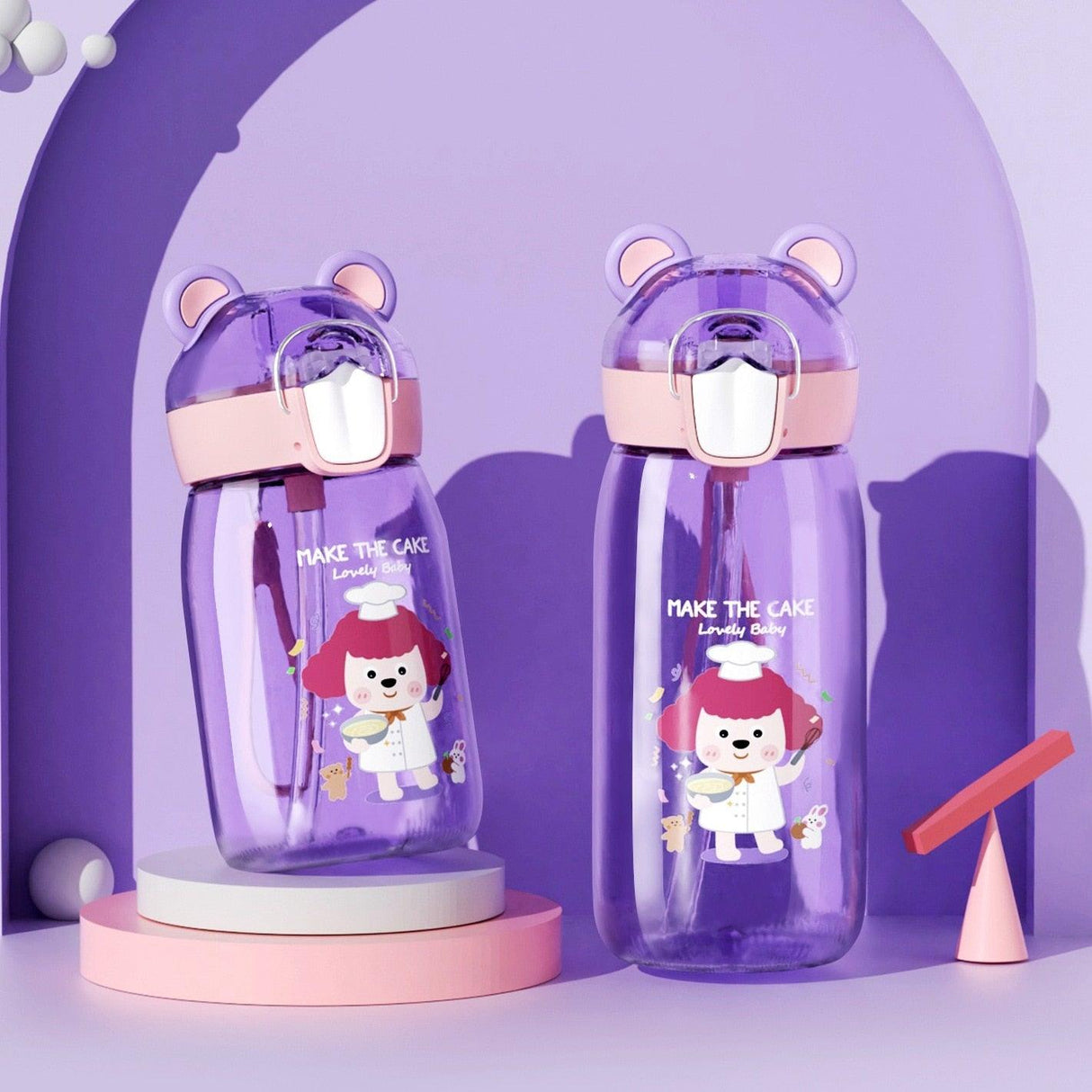 400ml/550ml High Quality Material Kids Water Bottle With Straw Leak-Proof BPA Free Durable Plastic Drinking Bottle Cute Water Bottle with Sipper, Water Bottle for Kids Sipper Bottle for Kids - Anti-Leak Cartoon Kids Water Bottle for Kids