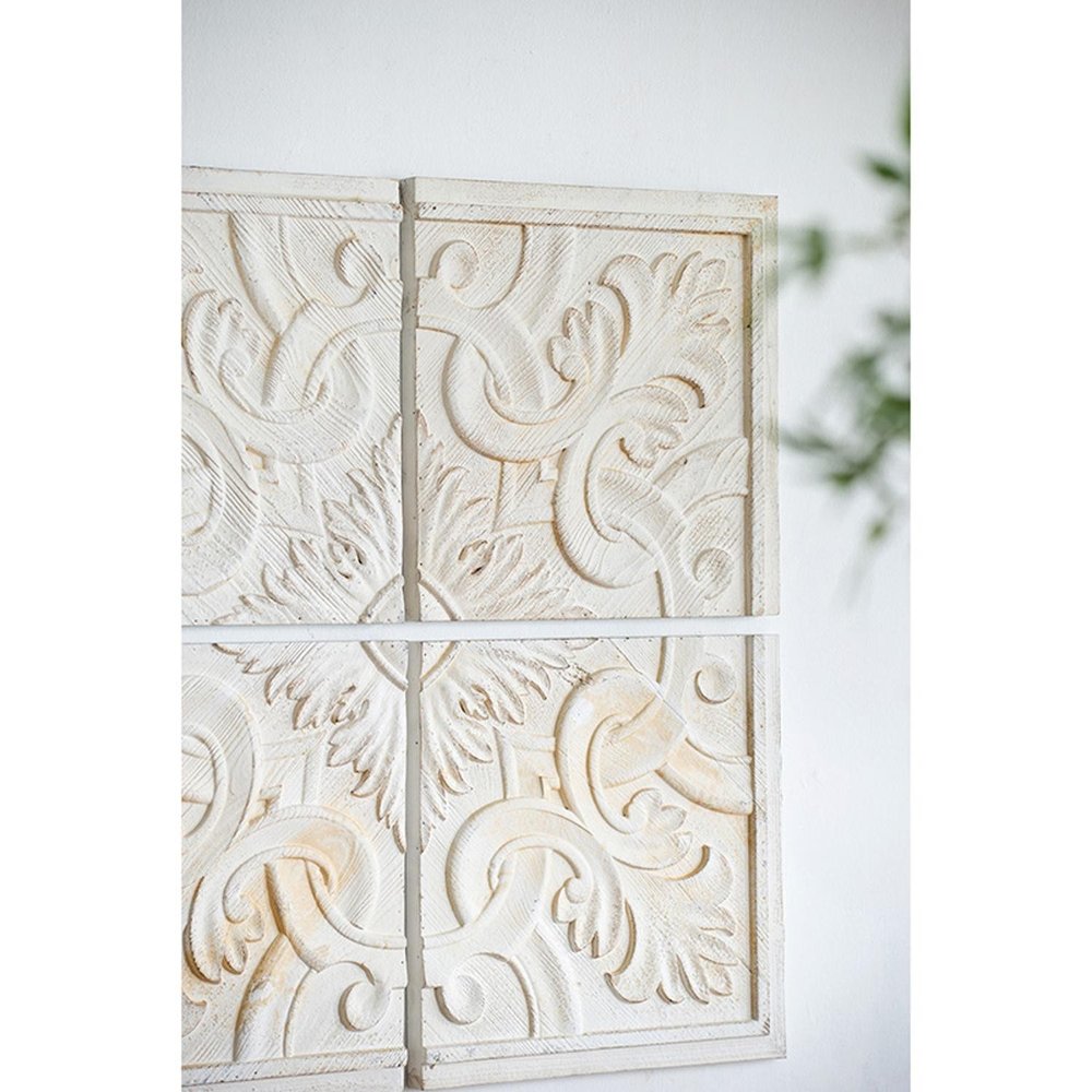 Set of Four White Wood Square Framed Art