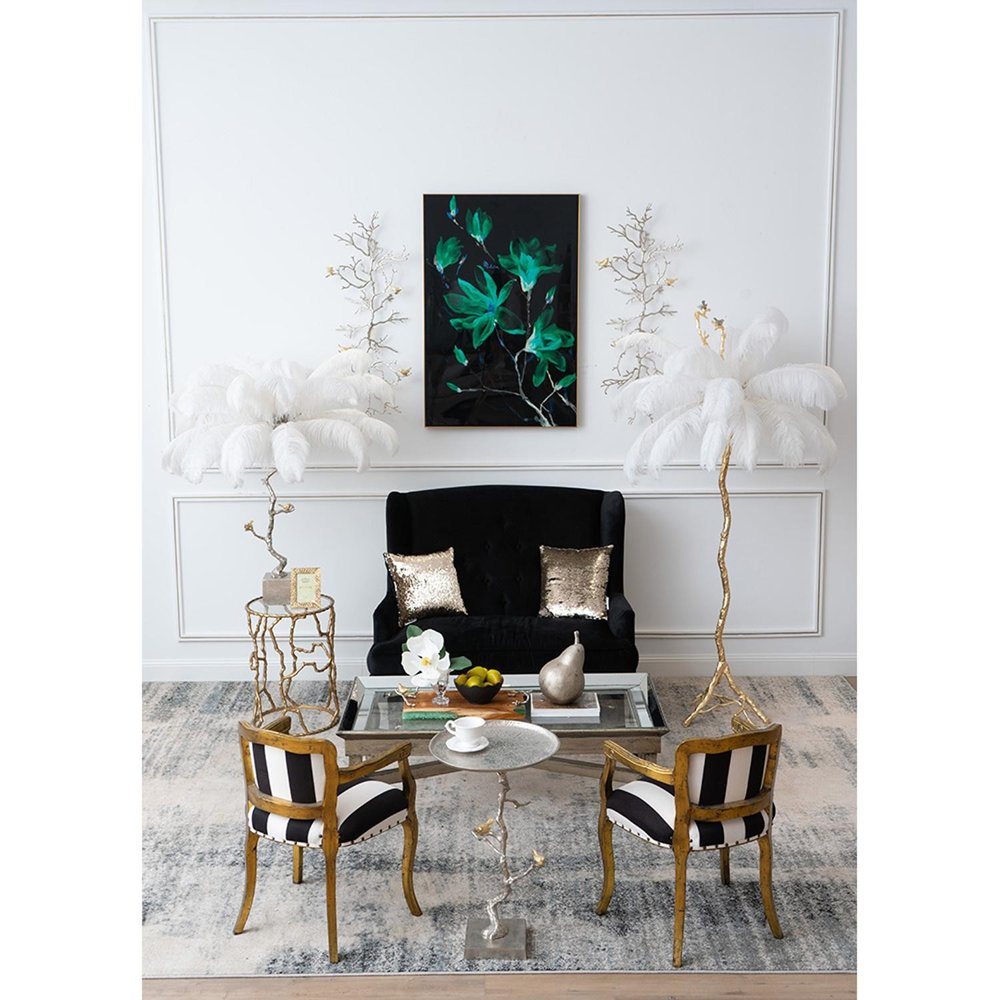 44" Silver And Gold Aluminum Branches And Birds Hanging Dimensional Sculpture