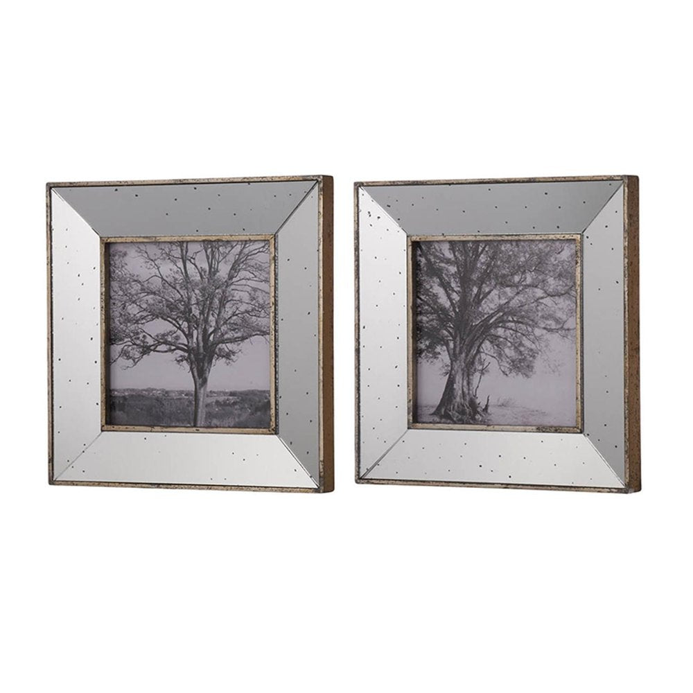 Set of Two Gray Square Framed Art